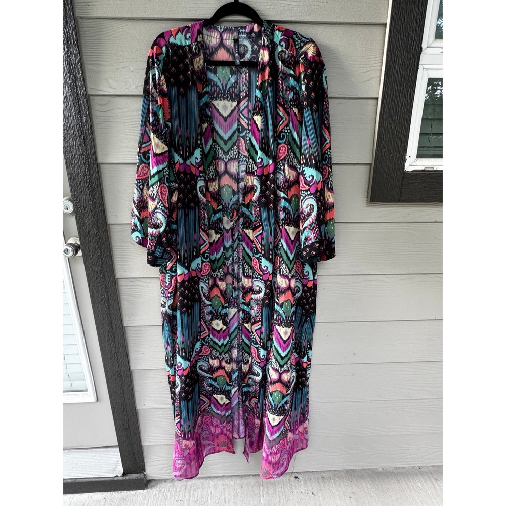 Torrid Size 3 Boho Aztec Paisley Long Duster Kimono Cardigan Multicolor